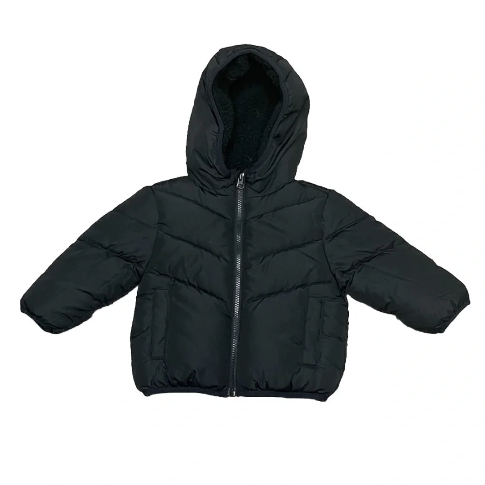 Swiss Tech Toddler Puffer Jacket 12M Black Heavyweight Quilted Hooded Unisex